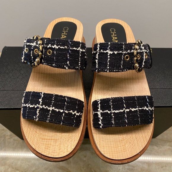 CHANEL Shoes - CHANEL WOOD TWEED MULES